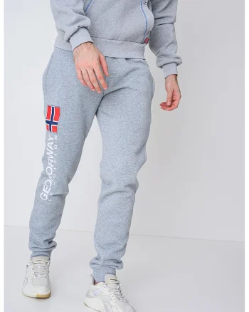 Pantaloni de trening cu croiala regular-fit si logo Machal, Rosu/Gri deschis/Bleumarin
