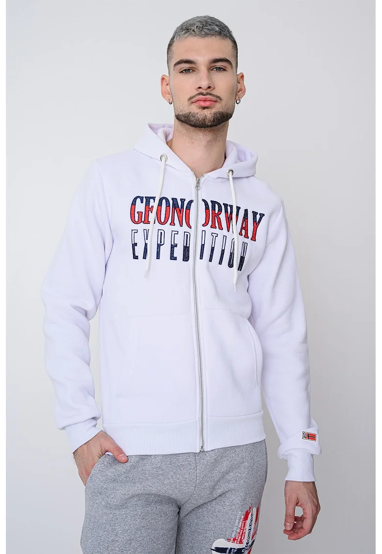 Hanorac cu logo brodat si fermoar Ghazen, Visiniu/Albastru ultramarin/Alb optic
