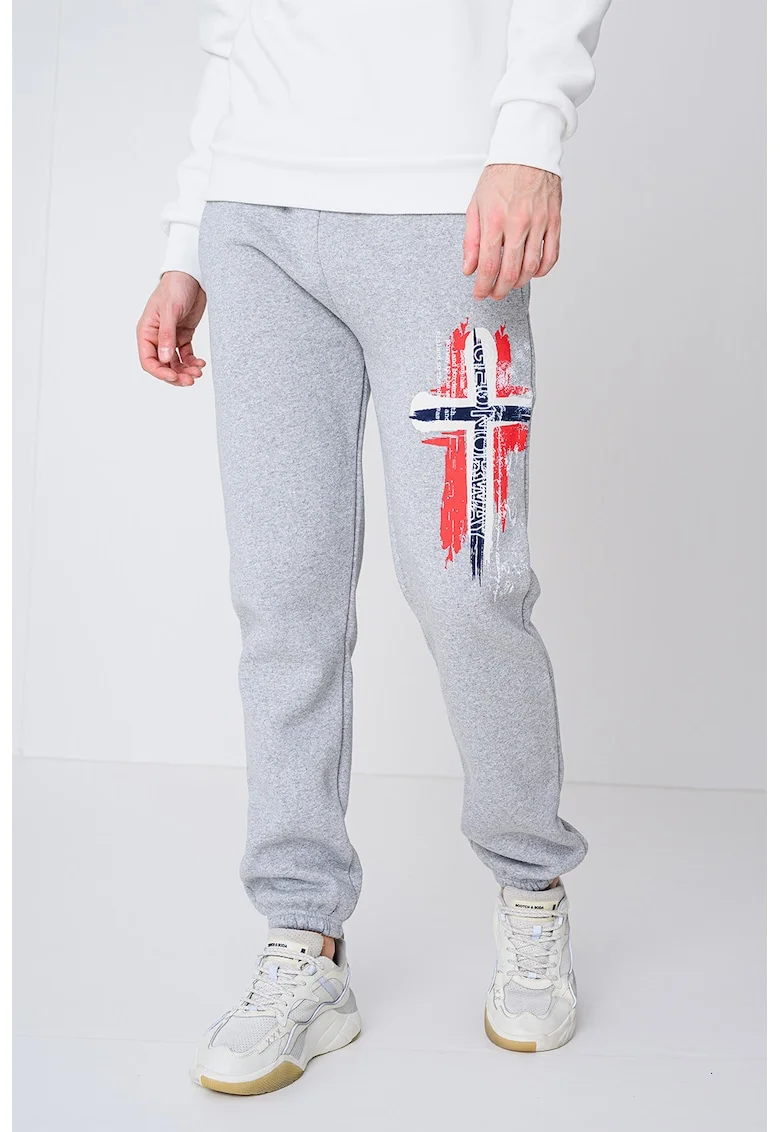 Pantaloni de trening cu design grafic Matuvu, Gri deschis melange