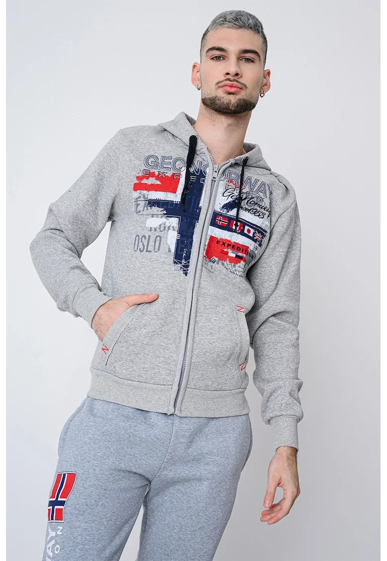 Hanorac regular-fit cu logo Getchup, Rosu inchis/Gri deschis melange/Bleumarin