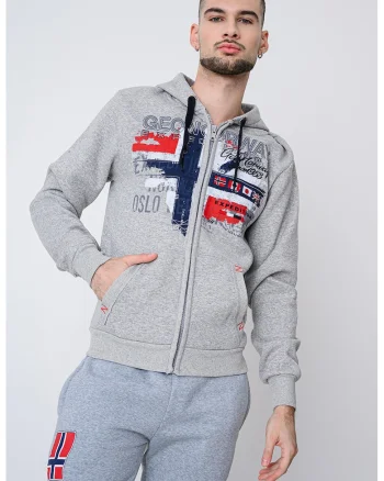 Hanorac regular-fit cu logo Getchup, Rosu inchis/Gri deschis melange/Bleumarin