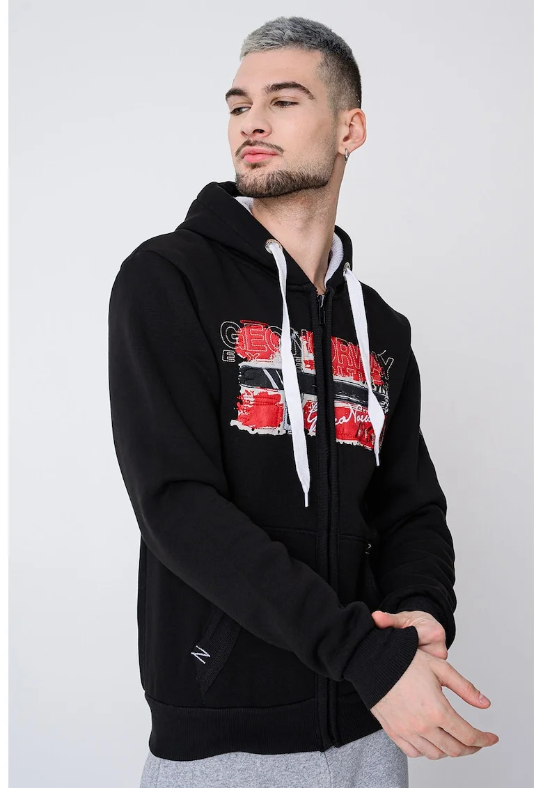Hanorac din amestec de bumbac cu logo si fermoar Gayton, Rosu/Negru