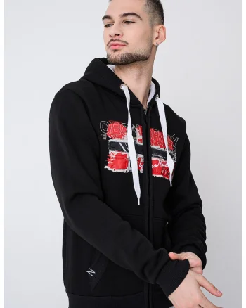 Hanorac din amestec de bumbac cu logo si fermoar Gayton, Rosu/Negru