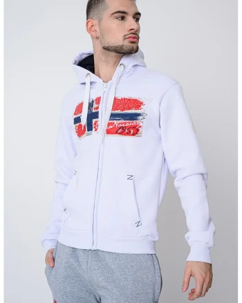 Hanorac din amestec de bumbac cu logo si fermoar Gayton, Rosu/Alb optic/Bleumarin