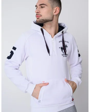 Hanorac cu logo pe piept si fermoar Floton, Gri carbune/Alb optic