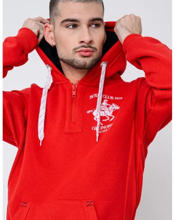 Hanorac cu logo pe piept si fermoar Floton, Alb optic/Rosu vermillion