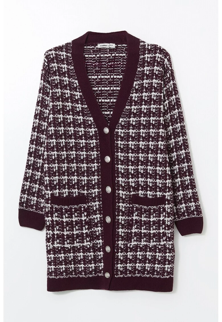 Cardigan in carouri cu buzunare, Violet tyrian