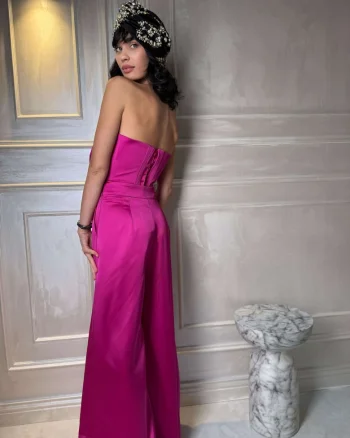 Pantaloni Satinati cu Croiala Larga, Fuchsia