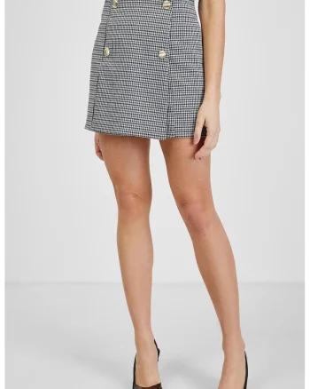 Fusta-pantalon mini cu model houndstooth, Alb/Negru