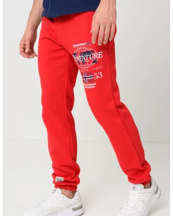Pantaloni de trening cu snur in talie si imprimeu Molkovitz, Rosu
