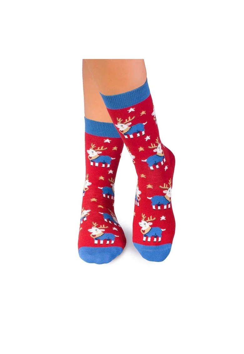 Sosete bumbac de craciun Colour Cotton Ren Jucaus, 35-38 EU, Rosu
