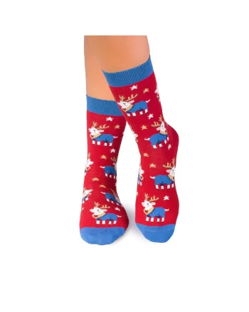 Sosete bumbac de craciun Colour Cotton Ren Jucaus, 35-38 EU, Rosu