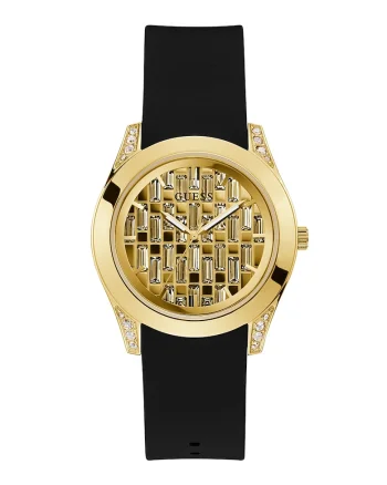 Ceas analog decorat cu cristale fatetate, Negru/Auriu