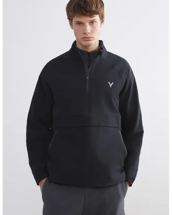 Bluza de trening lejera cu fenta cu fermoar, Negru