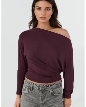 Tricou dama,  tricotat elastic, maneca lunga, mov, jerseu