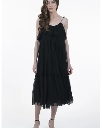 Rochie de matase cu pliuri, Negru