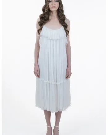 Rochie de matase cu pliuri, Alb