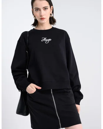 Bluza de trening cu maneci cazute si imprimeu logo Deroxina, Negru