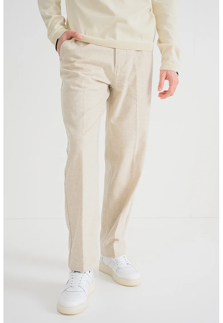 Pantaloni Chino din amestec de lana cu buzunare, Bej deschis melange
