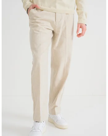 Pantaloni Chino din amestec de lana cu buzunare, Bej deschis melange