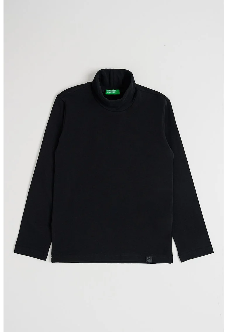 Bluza din amestec de bumbac cu guler inalt, Negru