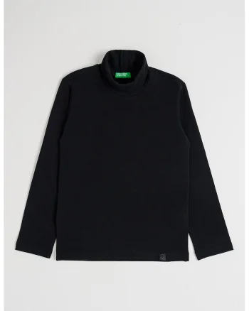 Bluza din amestec de bumbac cu guler inalt, Negru