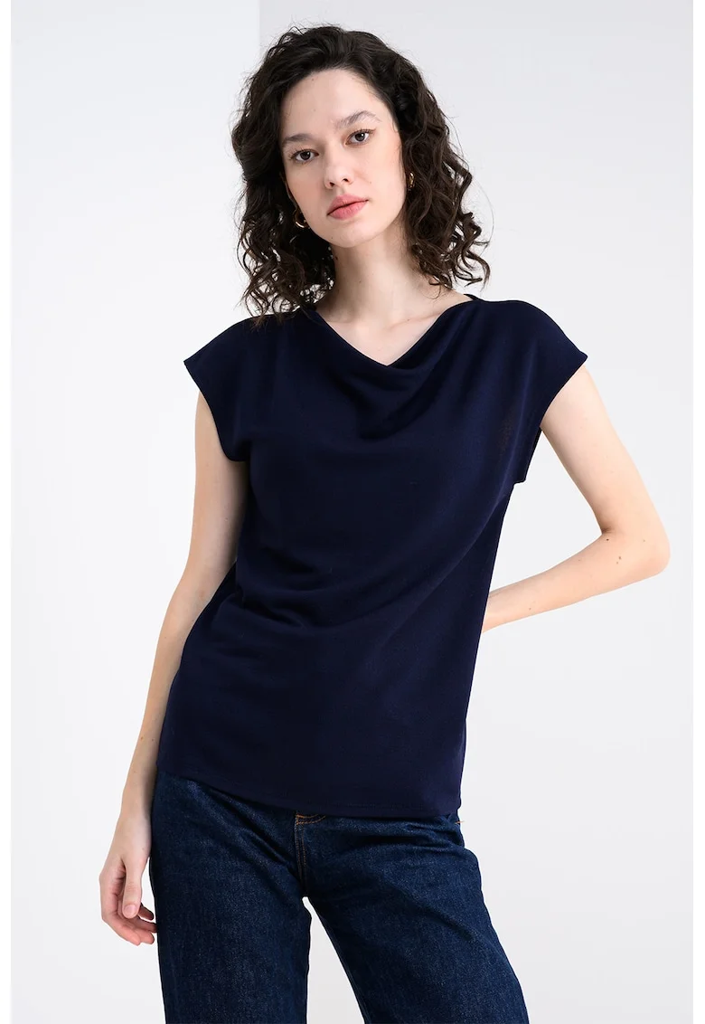 Bluza cu decolteu drapat, Bleumarin