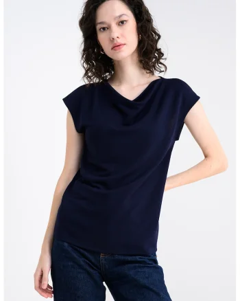 Bluza cu decolteu drapat, Bleumarin