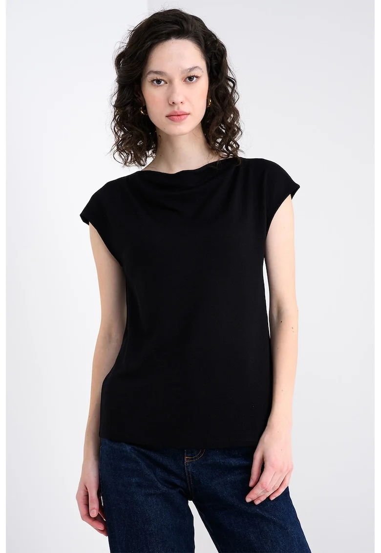 Bluza cu decolteu drapat, Negru
