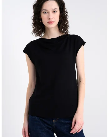 Bluza cu decolteu drapat, Negru