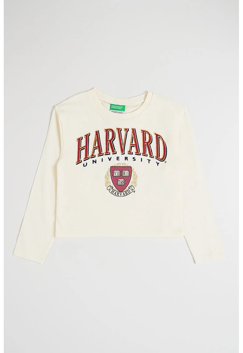 Bluza din bumbac cu imprimeu text, Crem