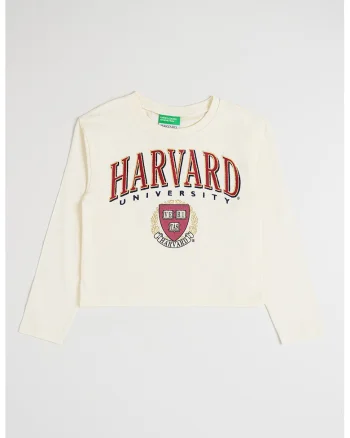 Bluza din bumbac cu imprimeu text, Crem