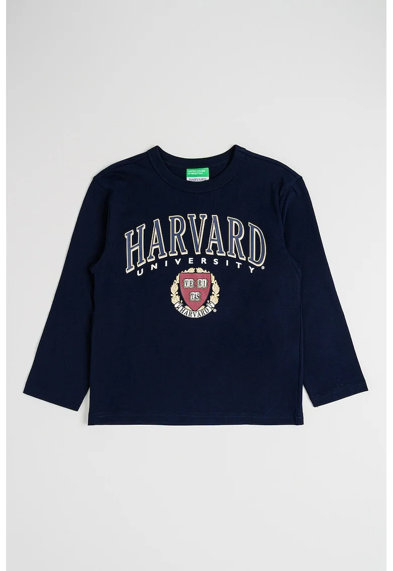 Bluza din bumbac cu imprimeu text, Bleumarin