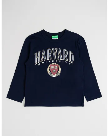 Bluza din bumbac cu imprimeu text, Bleumarin