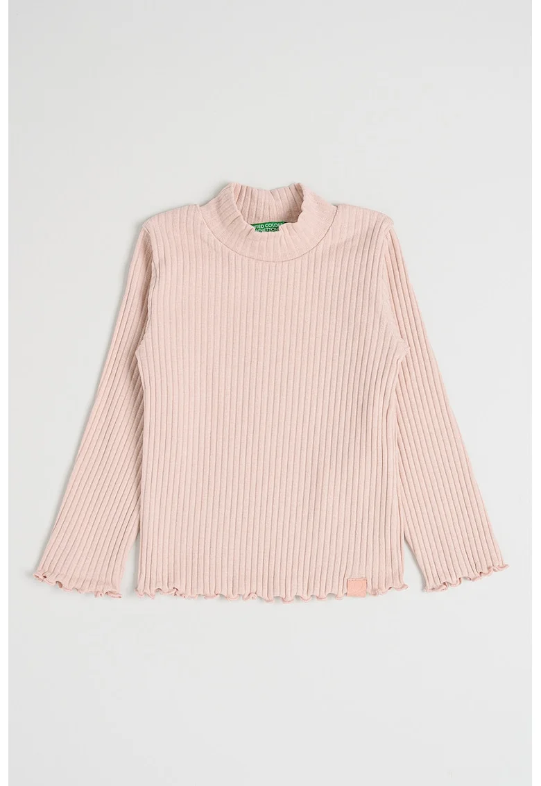 Bluza din amestec de bumbac cu aspect striat, Roz prafuit