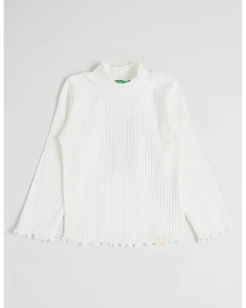 Bluza din amestec de bumbac cu aspect striat, Alb