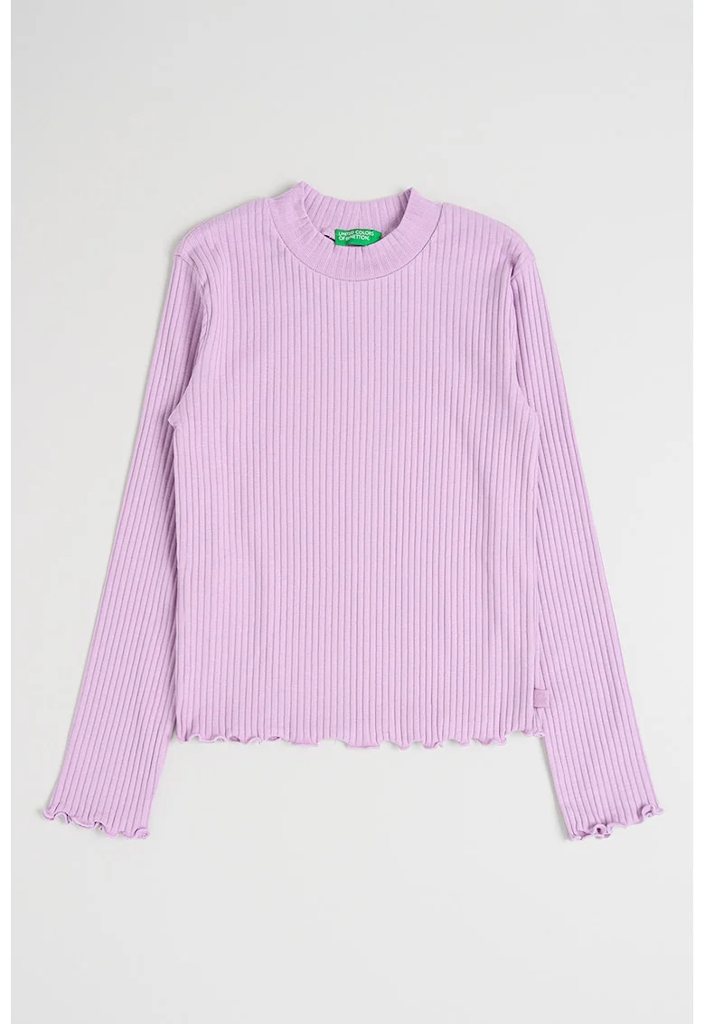 Bluza striata de bumbac cu terminatie valurita, Violet deschis
