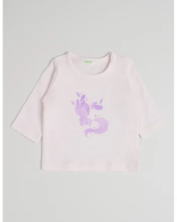 Bluza din bumbac cu model grafic, Roz pal
