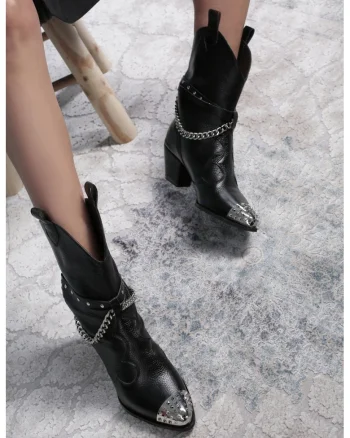 Ciocate Caron Piele Bizonata Neagra cu Accesorii Argintii