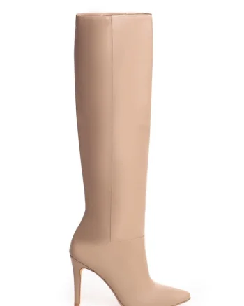 Cizme Savanna Shade cu toc inalt, piele naturala de culoare grej