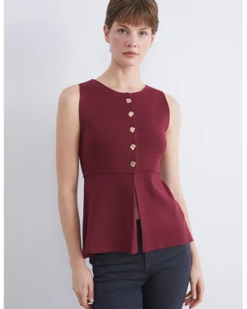 Bluza tricotata cu nasturi, Rosu inchis