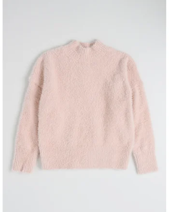 Pulover pufos cu maneci cazute, Roz pastel