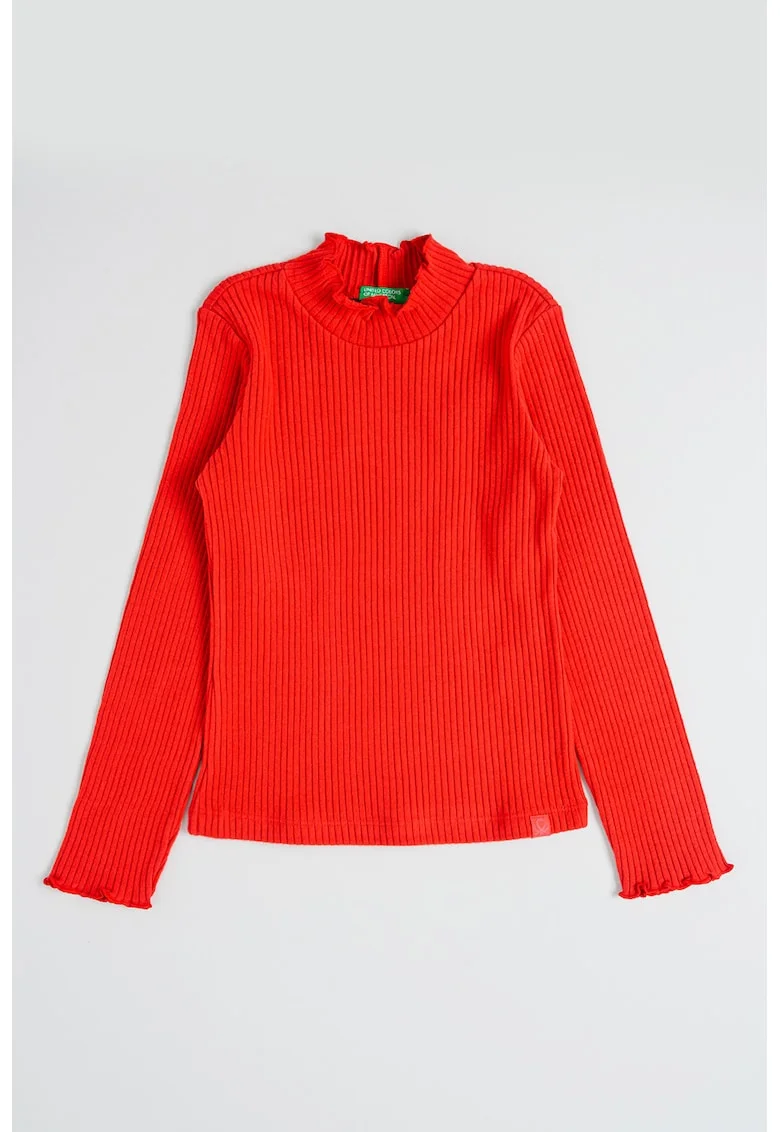 Pulover regular fit cu terminatii valurite, Rosu