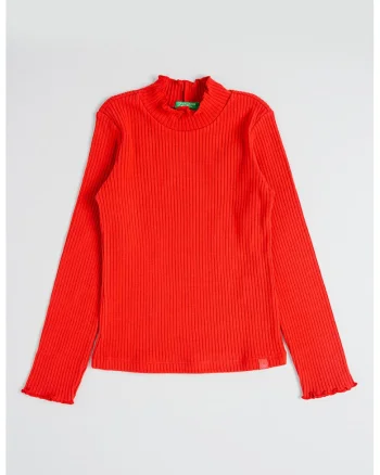 Pulover regular fit cu terminatii valurite, Rosu