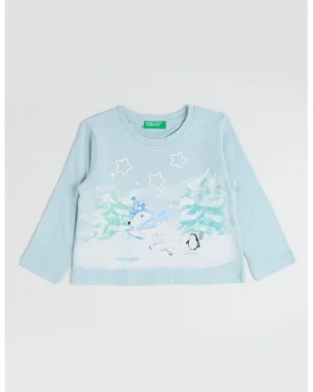 Bluza de bumbac cu imprimeu grafic si logo, Alb/Verde menta