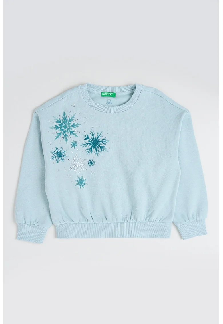 Bluza de trening cu decolteu la baza gatului si strasuri, Verde menta