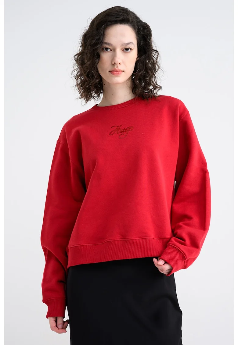 Bluza de trening cu maneci cazute si imprimeu logo Deroxina, Rosu vermillion