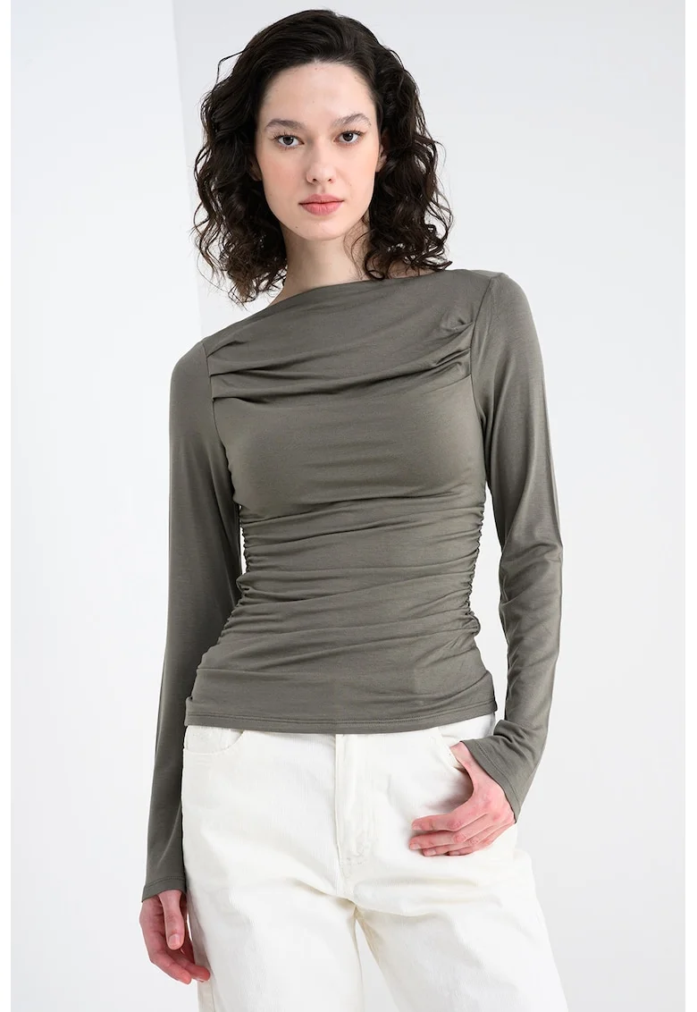 Bluza slim-fit din modal cu model uni, Kaki