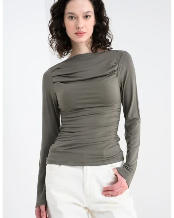 Bluza slim-fit din modal cu model uni, Kaki