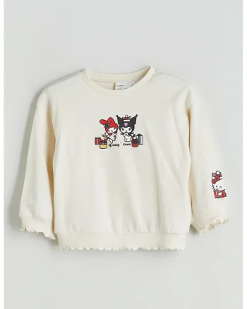 Bluza de trening cu margini valurite, Crem